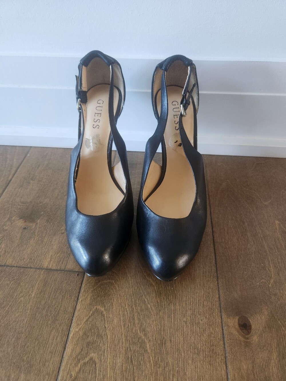GUESS Black Leather Ankle-Strap Pumps